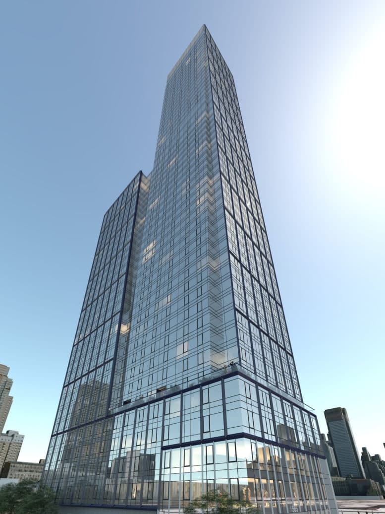 Lyra glass residential tower seen from street level
